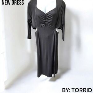 NEW TORRID DEEP BLACK Studio Knit Side Cutout Maxi dress SIZE 2X